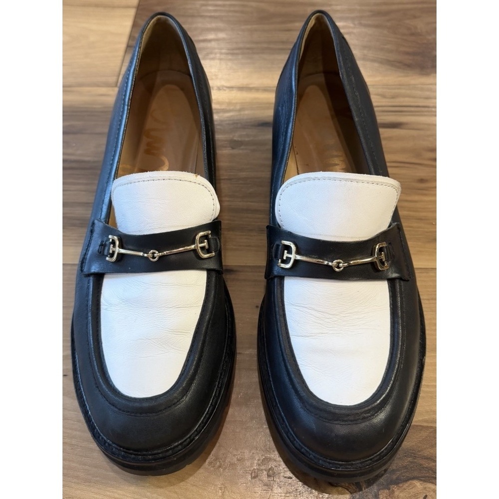 Sam Edelman Tully Bit Loafers Womens 9M Black White Leather Lug Sole Shoes - Picture 1 of 16